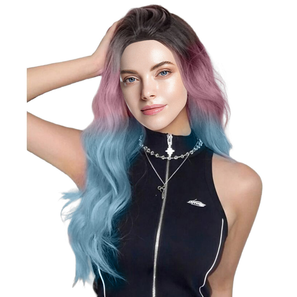 26 Inch Charming Long Loose Wave Ombre Pink And Purple Synthetic Fiber Wig For Women Daily Wear
