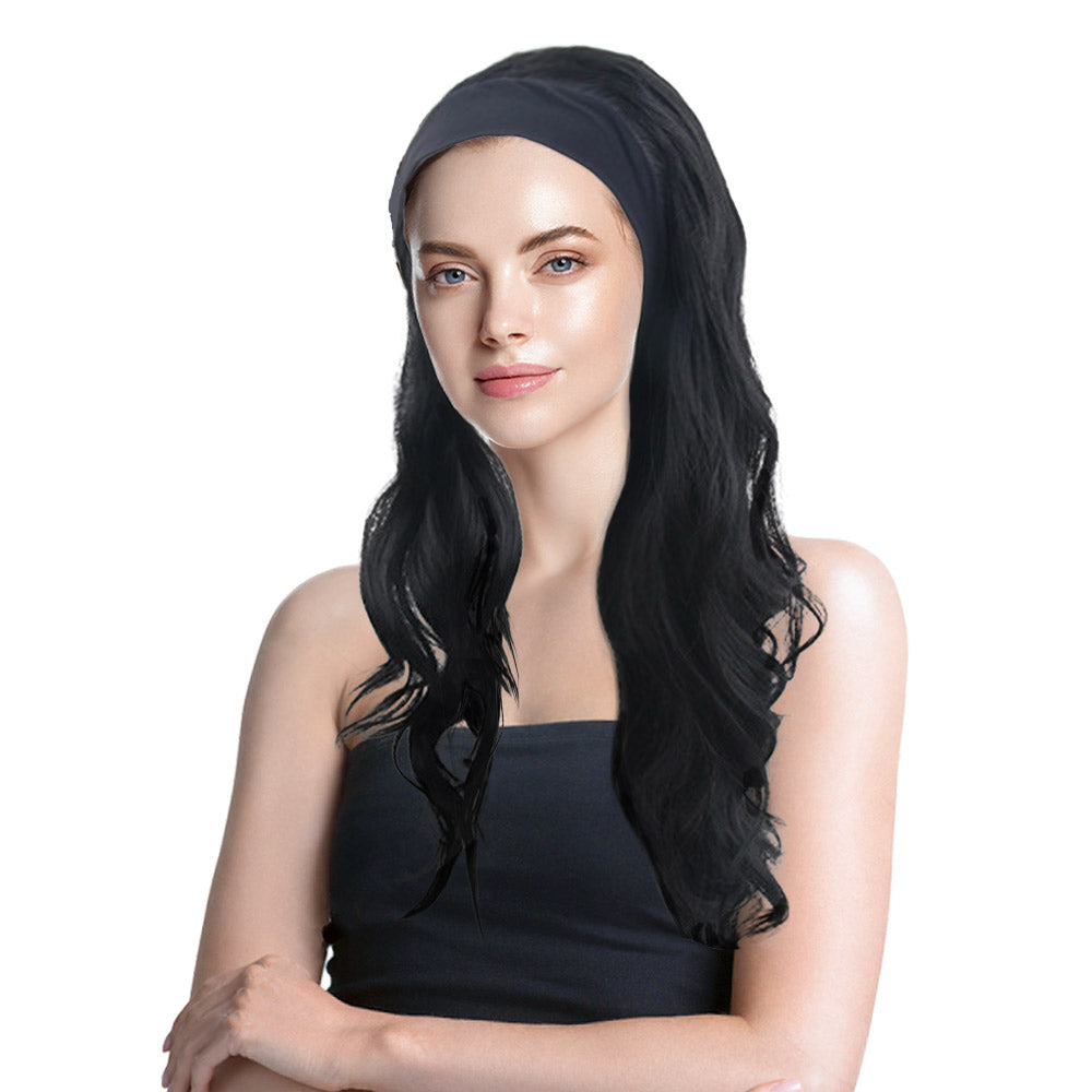28 Inch Charming Long Black Natural Wave Synthetic Fiber Wig For Women Party Wear