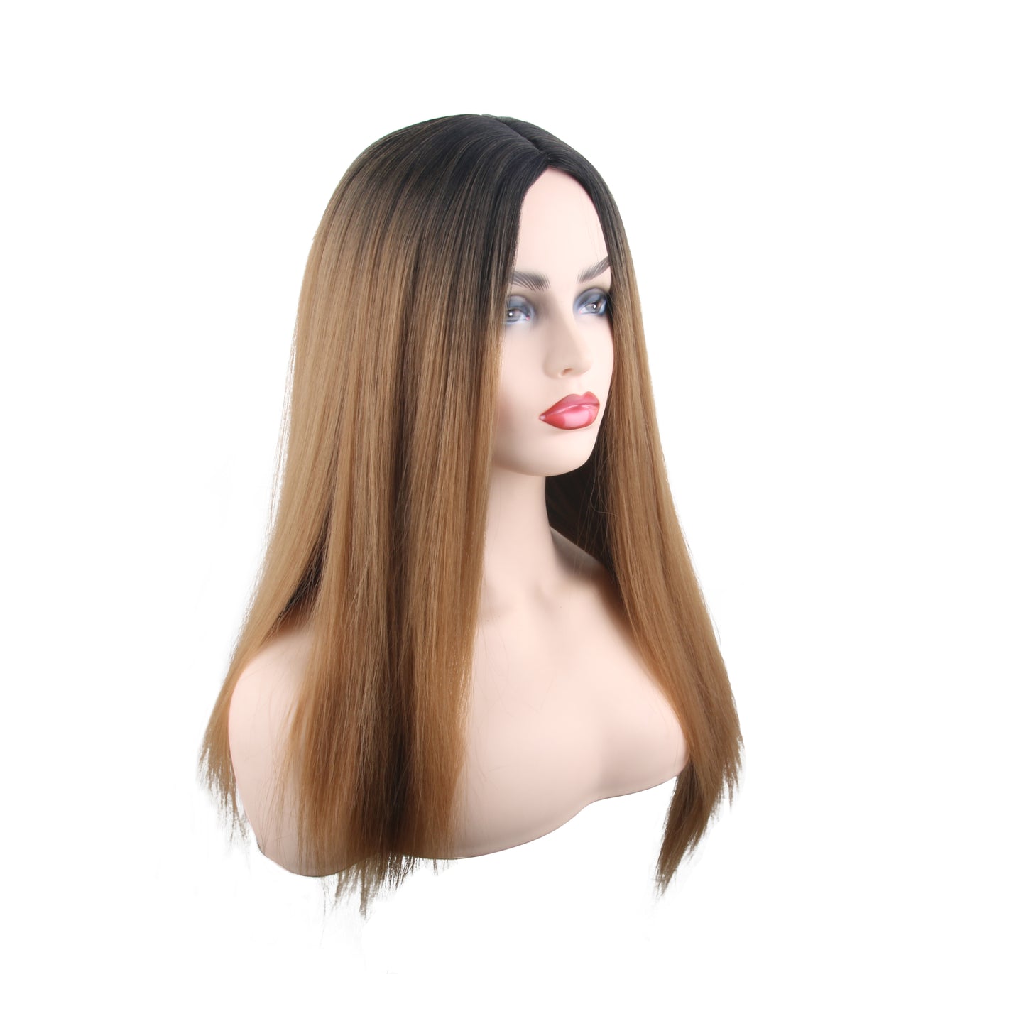 24 inch gradient black brown medium straight hair ladies wig Europe and the United States wig synthetic wig