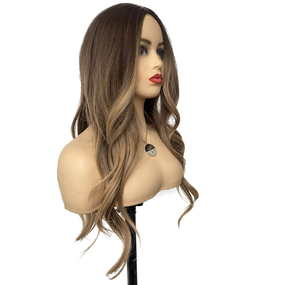 28 Inch Long Wave Fashion Wig Nature Brown And Blonde Heat Resistant Synthetic Fiber For Women Daily Wig