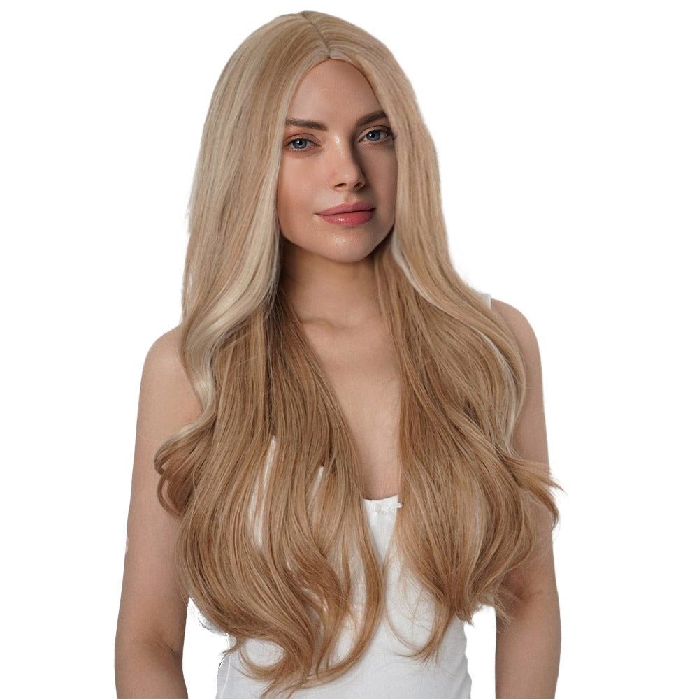 28 Inch Long Light Brown Natural Curly Synthetic Wigs for Women Daily Party Wear