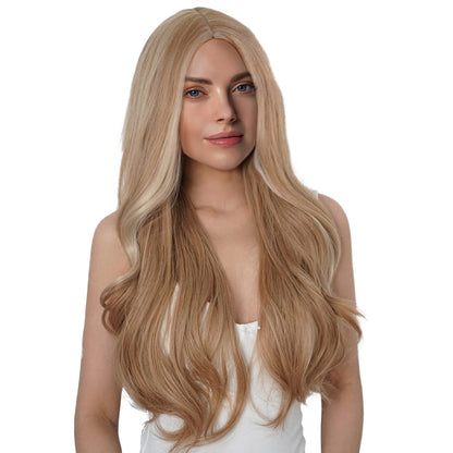 28 Inch Long Light Brown Natural Curly Synthetic Wigs for Women Daily Party Wear