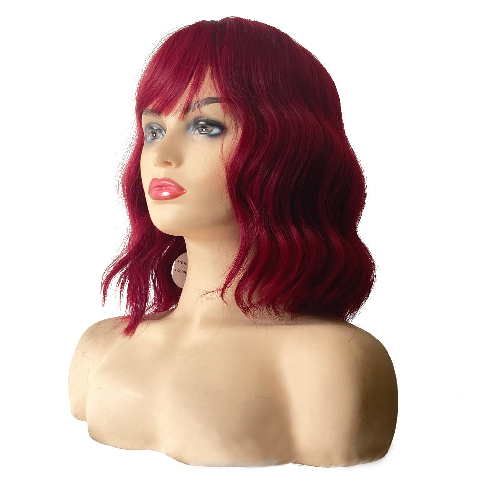 Ombre Blonde Wavy Wig, 14 inch Short Blonde Bob Wig with Air Bangs, Ombre Blonde Curly Heat Resistant Synthetic Wig, Shoulder Length Wig For Girl Wigs for Christmas