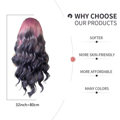 New European and American ladies fashion mixed color pink black and gray long curly hair chemical fiber big wave wig