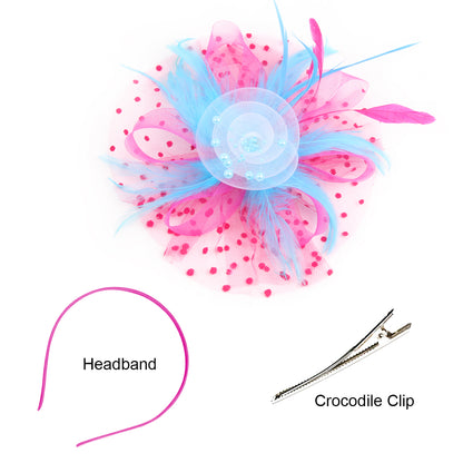 Retro mesh flower headdress bridal feather headdress hair accessories horse racing festival tea party dance hat headband