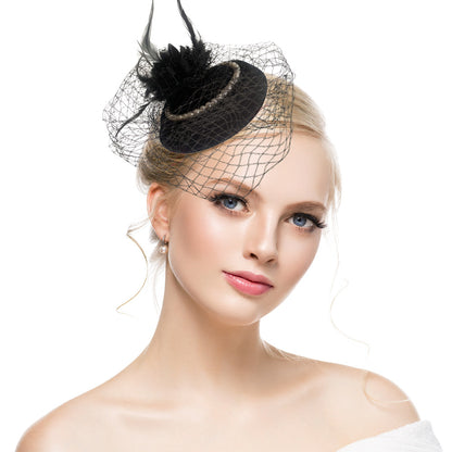 Night Shanghai cheongsam accessories, small hat, female headdress, celebrity accessories, veil, evening dress hair accessories, retro mesh hat