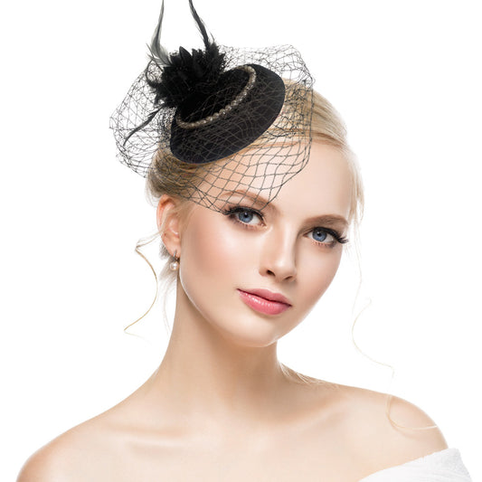 Night Shanghai cheongsam accessories, small hat, female headdress, celebrity accessories, veil, evening dress hair accessories, retro mesh hat