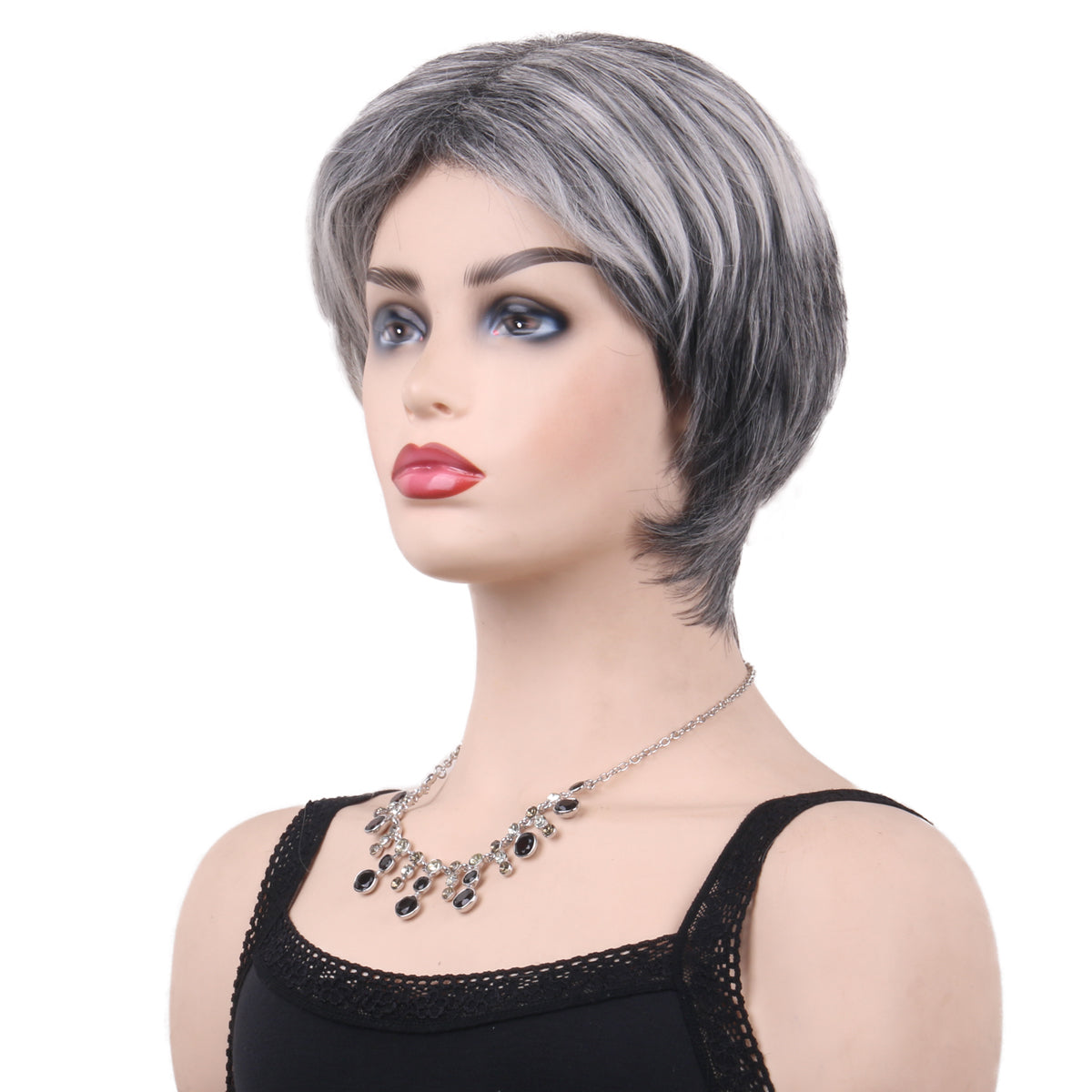 Black And Silver Gray Wigs Short High Temperature Heat Resistancee Hair For Woman Wear