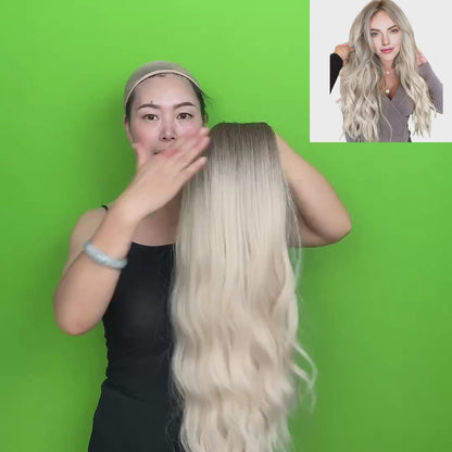 26 Inch Attactive Long Natural Wave Blonde Wigs Synthetic Fiber Wigs For Women Daily Wear