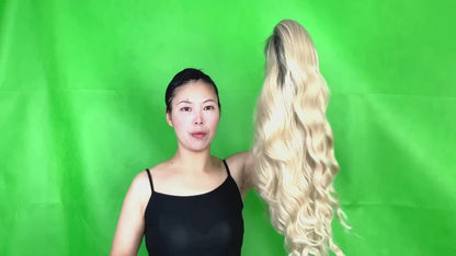 32 Inch Fashion Beautiful Long Loose Wave Ombre Yellow Lace Front Wig For Women Daily Wear