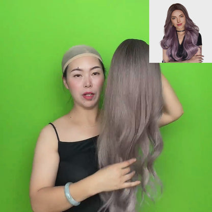 28 Inch Long Purple Color Natural Wave Synthetic Wigs for Women Daily Party Wear