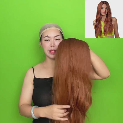 25 Inch Charming Long Loose Wave Dark Orange Synthetic Fiber Wig For Women Daily Wear