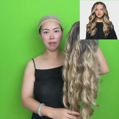 32 Inch Fashion Long Kinky Curl Ombre Blonde Lace Front Wig For Women Daily Wear