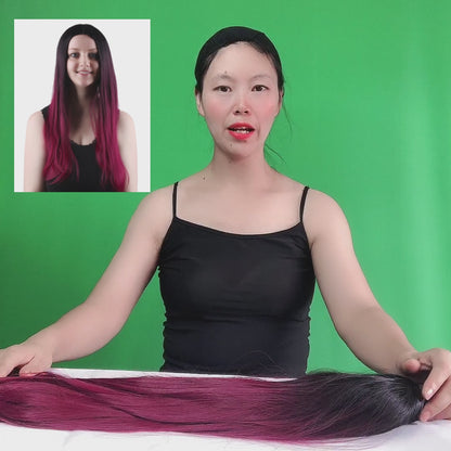 28 Inch Charming Long Kinky Straight Ombre Burgundy Synthetic Fiber Wig For Women Daily Wear