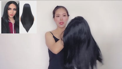28 Inch Long Attractive Black Kinky Straight Natural Human Hair Synthetic Wig For Woman Daily Wear