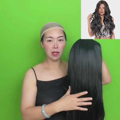 26 Inch Long Black Color Natural Synthetic Wigs for Women Daily Party Wear 