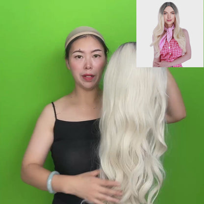 26 Inch Charming Long Loose Wave Ombre Blonde Synthetic Fiber Wig For Women Daily Wear