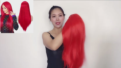 Long Straight Red Wigs for Women Natural Hairline Middle Part Synthetic Wigs for Women Halloween Cosplay Party