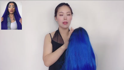 26 inch gradient blue long straight hair ladies wig European and American wig synthetic wig