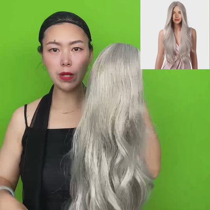 26 Inch Light Grey Powder Natural Wave Synthetic Wigs for Women Daily Party Wear