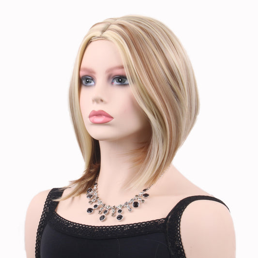 12 Inch Charming Short Kinky Straight Brown Ombre Synthetic Fiber Wig For Women Daily Wear