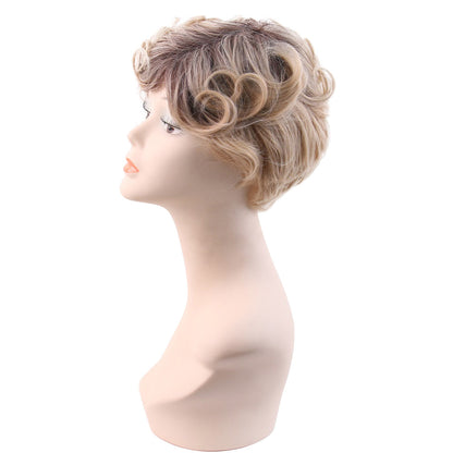 7 Inch Short Gold Silver Precut Glueless Synthetic Wigs Human Hair Pre Plucked Swig Life For Daily Wear