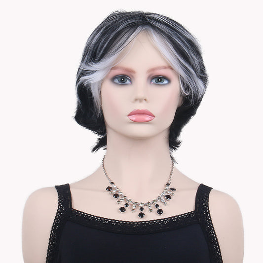 12 Inch Short Black And White Miss Flower Store Mullet Wigs 250 Density For Black Women Human Hair Glueless