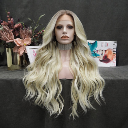 Mixed white gold mixed gold free braid curvature front lace full wig transparent mesh cap