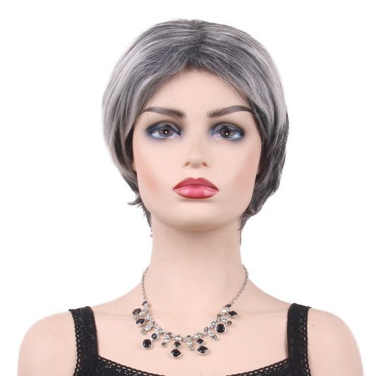Black And Silver Gray Wigs Short High Temperature Heat Resistancee Hair For Woman Wear
