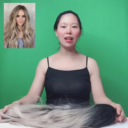 Europe and the United States wig female long hair wavy curly hair fashion middle parting gradient grey and black