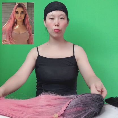 28 Inch Long gradient powder Natural Straight Synthetic Wigs for Women Daily Party Wear