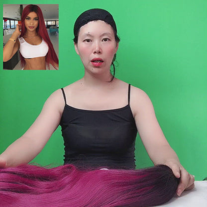 Burgundy Gradient Colour Ladies Dress Up Long Straight Chemical synthetic Wig